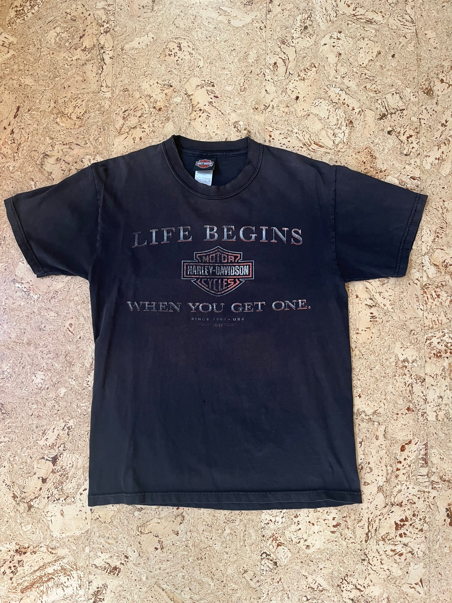 2000s Harley Life Begins Distressed T-Shirt