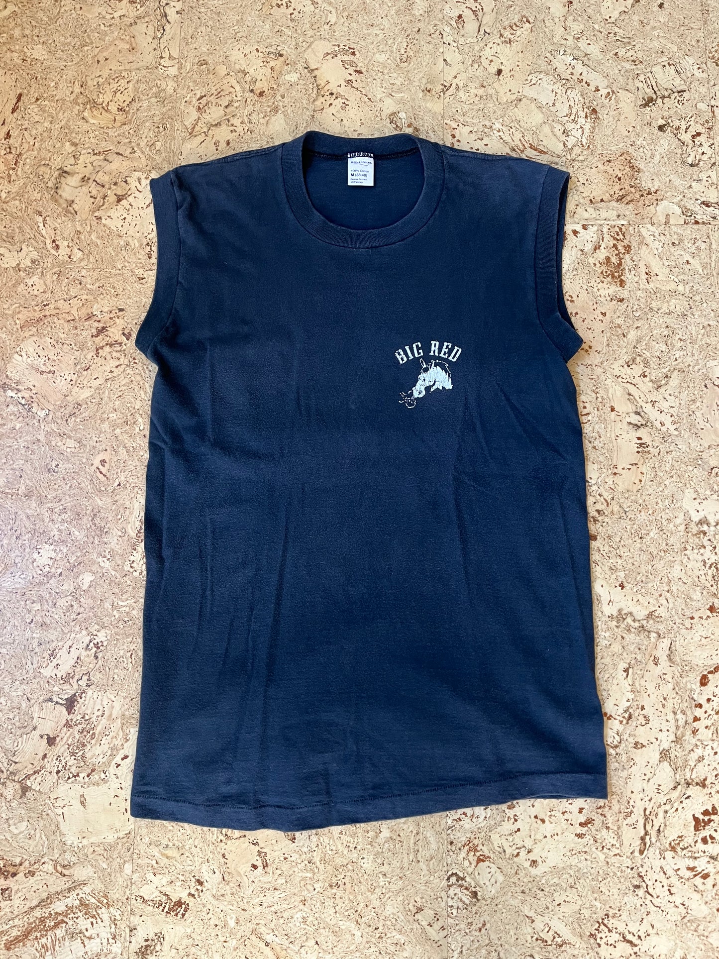 1970s Big Red Sleeveless Single Stitched Tee Shirt