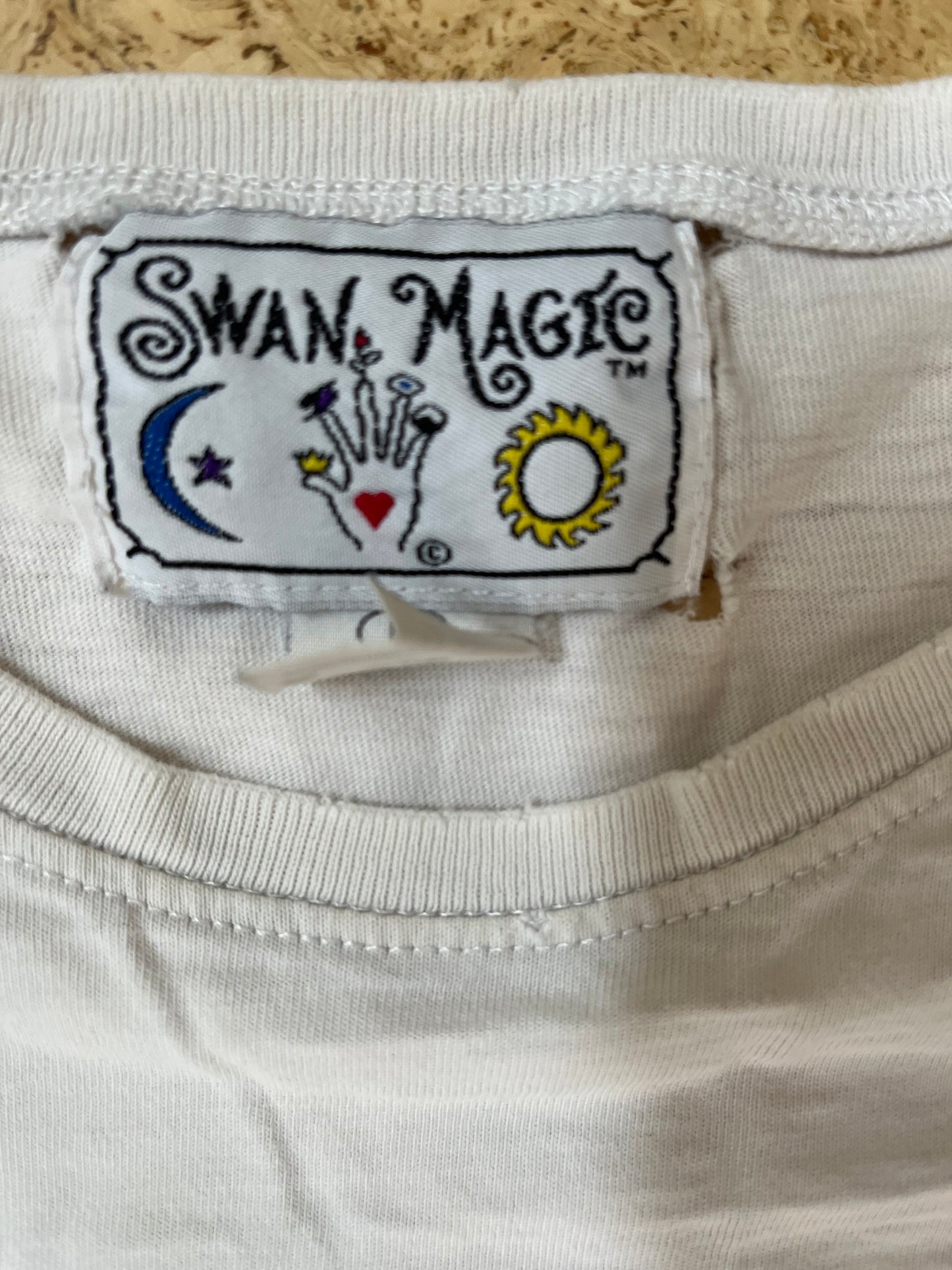 1995 Swan Magic Hand Embroidered California T-Shirt Thrashed