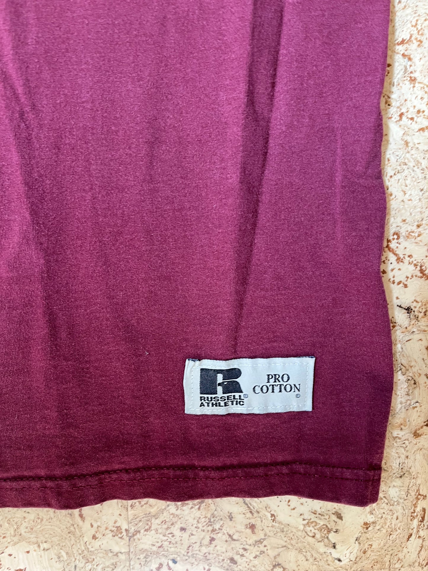 90s Russell Athletic Pro Cotton Burgundy T-Shirt