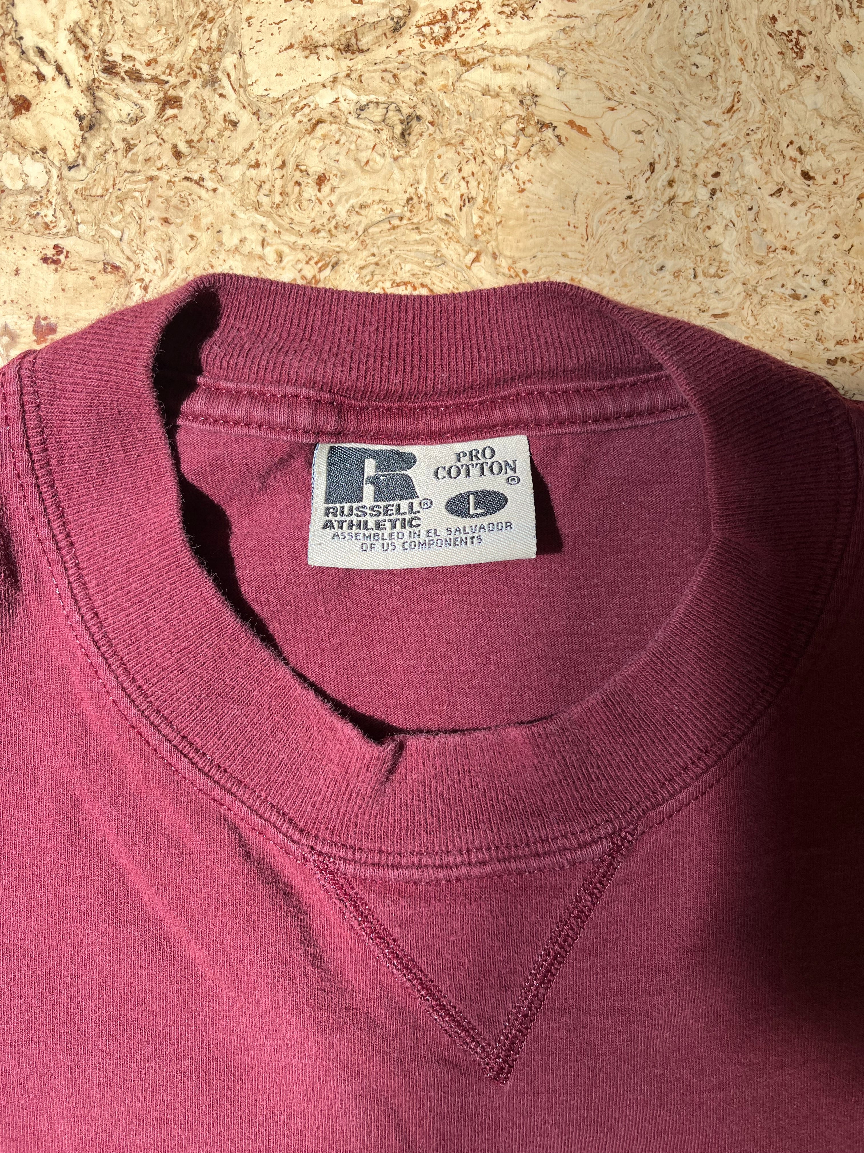 90s Russell Athletic Pro Cotton Burgundy T-Shirt
