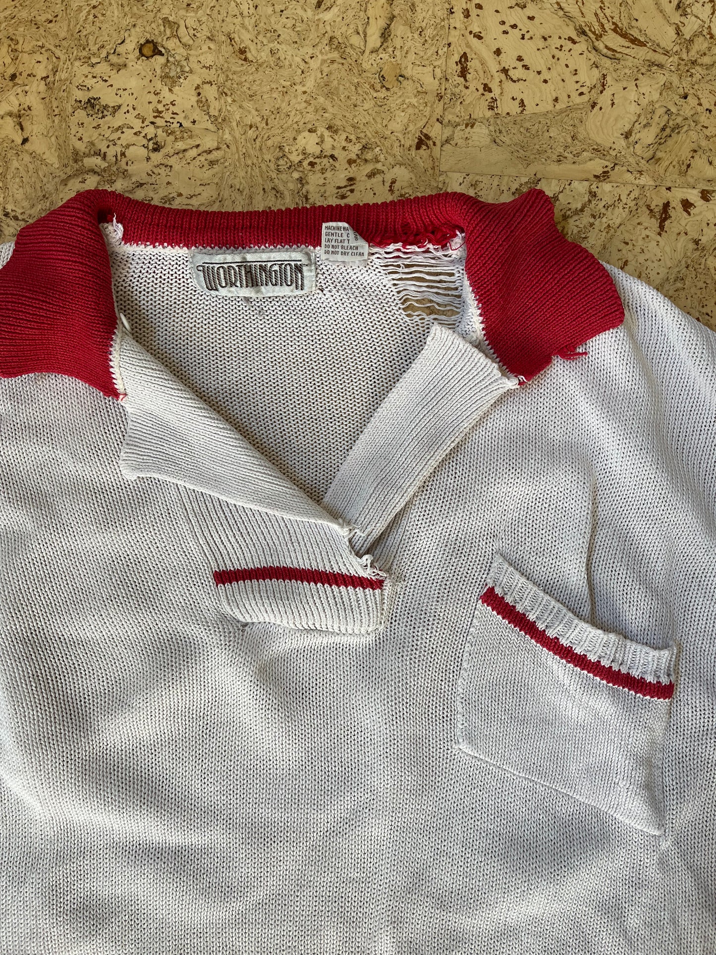 Vintage Distressed Worthington Knit Bowling Shirt
